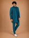 Men Turquoise Silk Blend Nehru Jacket and Kurta with Pyjama Casual, Festive, Onam, Navratri, Janmastami Ethnic Wear