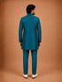 Men's Turquoise Silk-Blend Embroidered Thigh Length Nehru Jacket and Kurta with Pyjama
