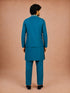 Men's Turquoise Silk-Blend Embroidered Waist Length Nehru Jacket and Kurta with Pyjama