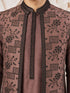 Men's Brown Silk-Blend Embroidered Waist Length Nehru Jacket and Kurta with Pyjama