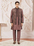 Men's Brown Silk-Blend Embroidered Waist Length Nehru Jacket and Kurta with Pyjama