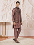 Men's Brown Silk-Blend Embroidered Waist Length Nehru Jacket and Kurta with Pyjama