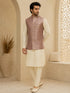 Vastramay Men Purple Jacquard Nehru Jacket with Cream Kurta & Pyjama Set
