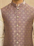 Vastramay Men Purple Jacquard Nehru Jacket with Cream Kurta & Pyjama Set