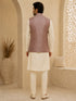 Vastramay Men Purple Jacquard Nehru Jacket with Cream Kurta & Pyjama Set