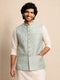 Men Aqua Silk Blend Nehru Jacket Navratri, Diwali, All regions, Festive, Durga Puja Ethnic Wear