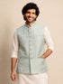 Men Aqua Silk Blend Nehru Jacket Navratri, Diwali, All regions, Festive, Durga Puja Ethnic Wear