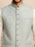 Men's Aqua Silk-Blend Self Design Waist Length Nehru Jacket