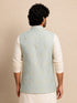 Men's Aqua Silk-Blend Self Design Waist Length Nehru Jacket