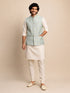 Men's Aqua Silk-Blend Self Design Waist Length Nehru Jacket