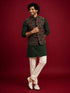 Men's Black Silk-Blend Embroidered Waist Length Nehru Jacket