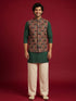 Men's Black Silk-Blend Embroidered Waist Length Nehru Jacket and Kurta with Pyjama