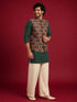 Men's Black Silk-Blend Embroidered Waist Length Nehru Jacket and Kurta with Pyjama