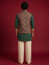 Men's Black Silk-Blend Embroidered Waist Length Nehru Jacket and Kurta with Pyjama