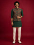 Men's Black Silk-Blend Embroidered Waist Length Nehru Jacket and Kurta with Pyjama