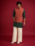 Men's Red Silk-Blend Embroidered Waist Length Nehru Jacket