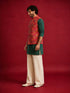 Men's Red Silk-Blend Embroidered Waist Length Nehru Jacket and Kurta with Pyjama