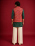 Men's Red Silk-Blend Embroidered Waist Length Nehru Jacket and Kurta with Pyjama