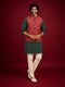 Men Red Silk Blend Nehru Jacket and Kurta with Pyjama Navratri, Diwali, Party, Wedding, Festive Ethnic Wear