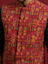 Men's Red Silk-Blend Embroidered Waist Length Nehru Jacket and Kurta with Pyjama