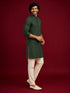 Men's Red Silk-Blend Embroidered Waist Length Nehru Jacket and Kurta with Pyjama