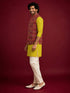 Men's Red Silk-Blend Embroidered Waist Length Nehru Jacket and Kurta with Pyjama