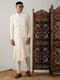 Men Black Mirror Work Nehru Jacket with Cream Viscose Kurta & Pyjama Set