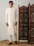 Men Black Mirror Work Nehru Jacket with Cream Viscose Kurta & Pyjama Set