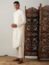 Men Black Mirror Work Nehru Jacket with Cream Viscose Kurta & Pyjama Set