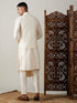 Men Black Mirror Work Nehru Jacket with Cream Viscose Kurta & Pyjama Set