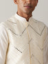 Men Black Mirror Work Nehru Jacket with Cream Viscose Kurta & Pyjama Set
