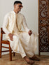 Men Black Mirror Work Nehru Jacket with Cream Viscose Kurta & Pyjama Set