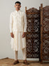 Men Black Mirror Work Nehru Jacket with Cream Viscose Kurta & Pyjama Set