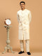 Men Cream Mirror Work Nehru Jacket with Viscose Kurta & Pyjama Set