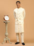 Men Cream Mirror Work Nehru Jacket with Viscose Kurta & Pyjama Set