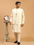 Men Cream Mirror Work Nehru Jacket with Viscose Kurta & Pyjama Set
