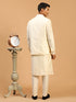 Men Cream Mirror Work Nehru Jacket with Viscose Kurta & Pyjama Set
