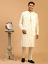 Men Cream Mirror Work Nehru Jacket with Viscose Kurta & Pyjama Set
