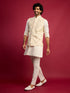 Men Cream Mirror Work Nehru Jacket with Fine Satin Kurta & Pant Set