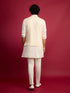 Men Cream Mirror Work Nehru Jacket with Fine Satin Kurta & Pant Set