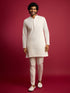 Men Cream Mirror Work Nehru Jacket with Fine Satin Kurta & Pant Set