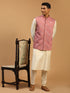 Men Cream Mirror Work Nehru Jacket with Viscose Kurta & Pyjama Set