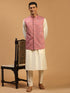 Men Cream Mirror Work Nehru Jacket with Viscose Kurta & Pyjama Set