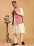 Men Onion Mirror Work Nehru Jacket with Cream Viscose Kurta & Pyjama Set