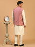 Men Onion Mirror Work Nehru Jacket with Cream Viscose Kurta & Pyjama Set