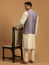 Men Onion Mirror Work Nehru Jacket with Cream Viscose Kurta & Pyjama Set
