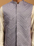 Men Onion Mirror Work Nehru Jacket with Cream Viscose Kurta & Pyjama Set