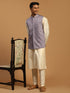 Men Onion Mirror Work Nehru Jacket with Cream Viscose Kurta & Pyjama Set