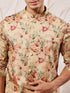 Men's Cream And Brown Silk Blend Jacket, Kurta And Pyjama Set