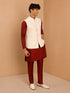 Men Maroon Viscose Nehru Jacket and Kurta with Pant Festive Ethnic Wear